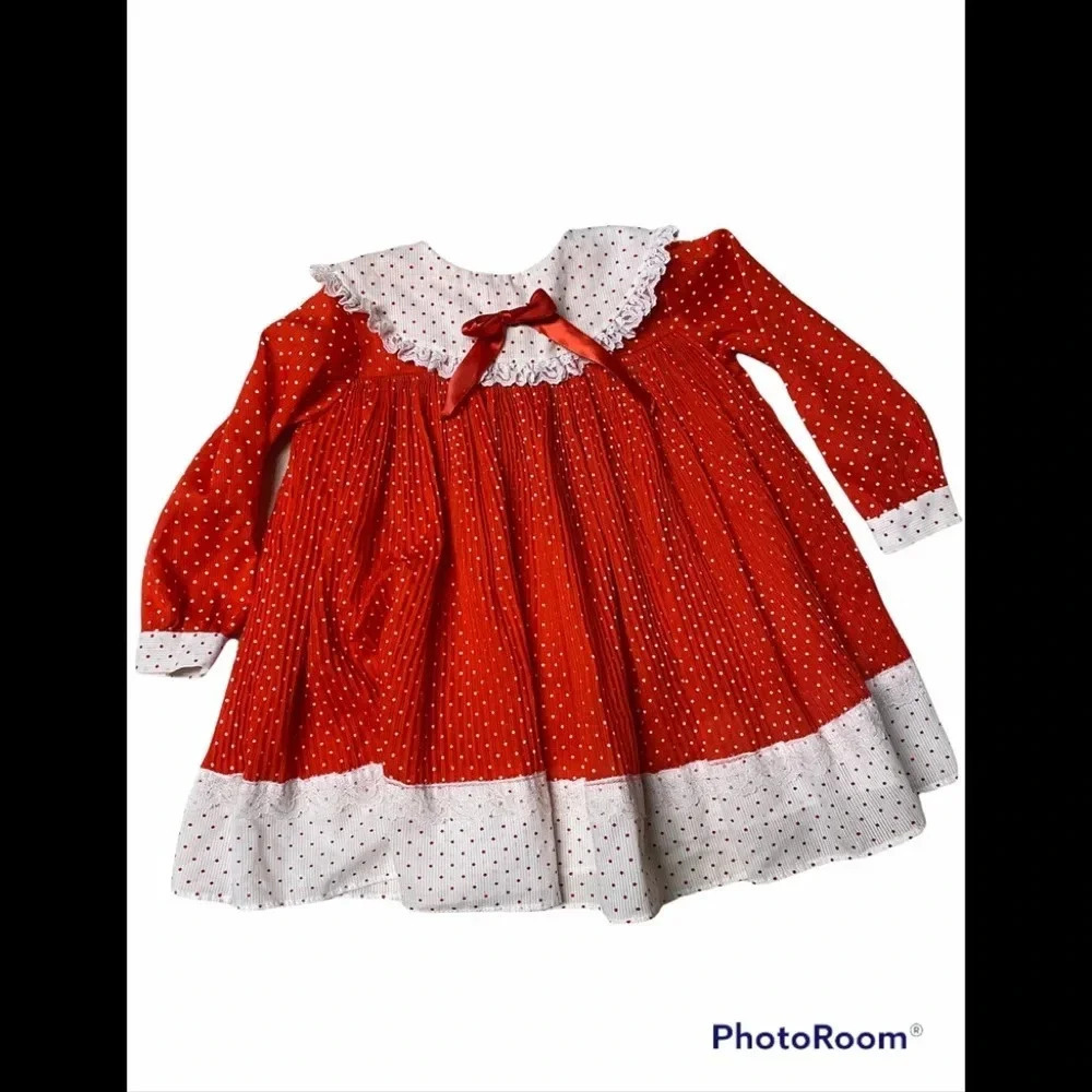 Vtg Sears Perma-Prest Red/White Dot Toddler Dress